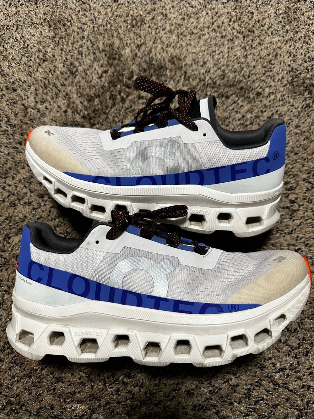 On Running Men’s Cloudtec Running Shoes - White with Blue and Orange Accents
